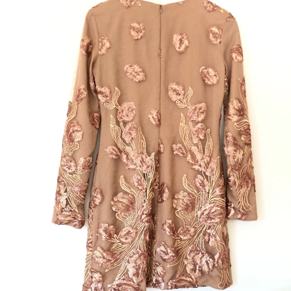 Dress The Population Nude Sequin Floral Dress L - Picture 2 of 8
